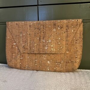 J Crew metallic gold cork envelope clutch